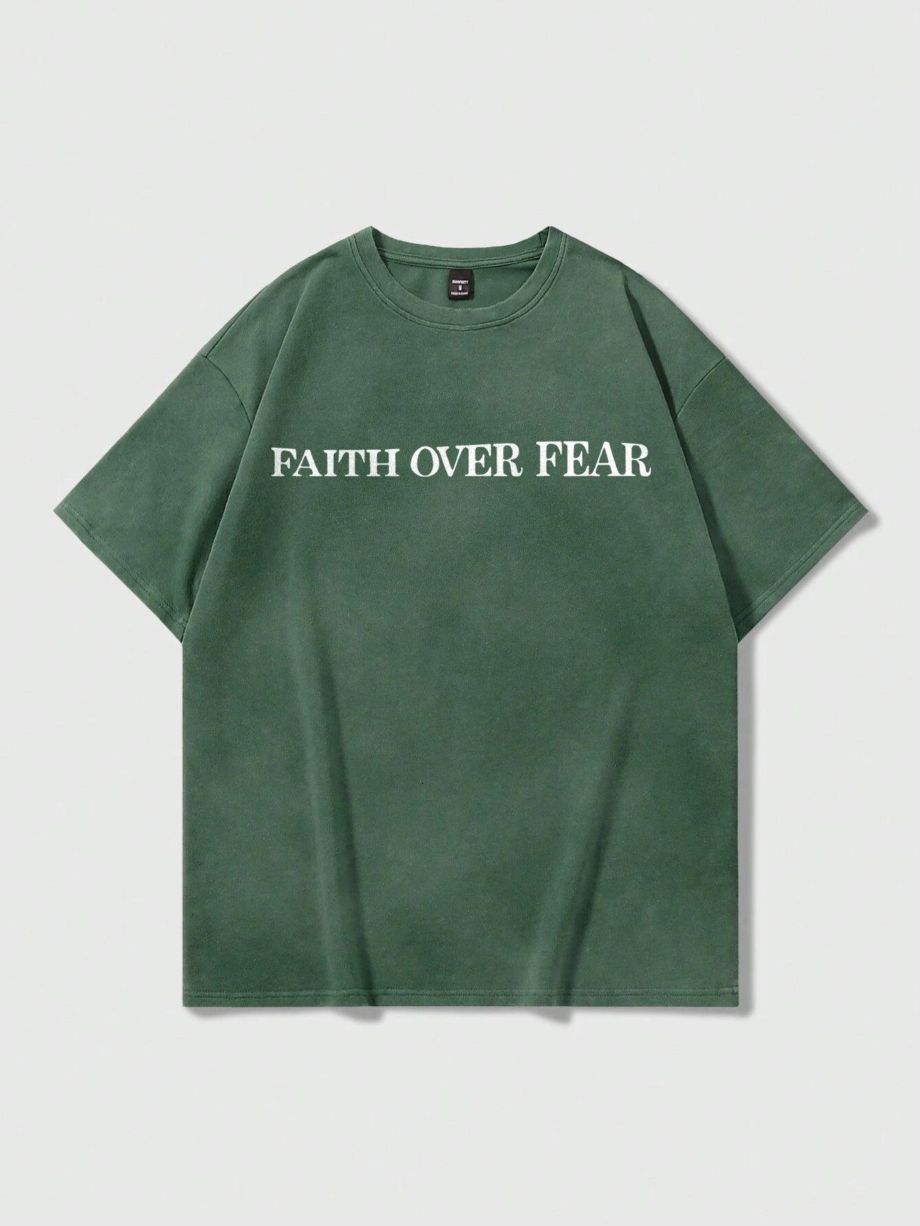 Faith Over Fear-Crew Neck Short Sleeve Letter Print Casual T-Shirt(Green)