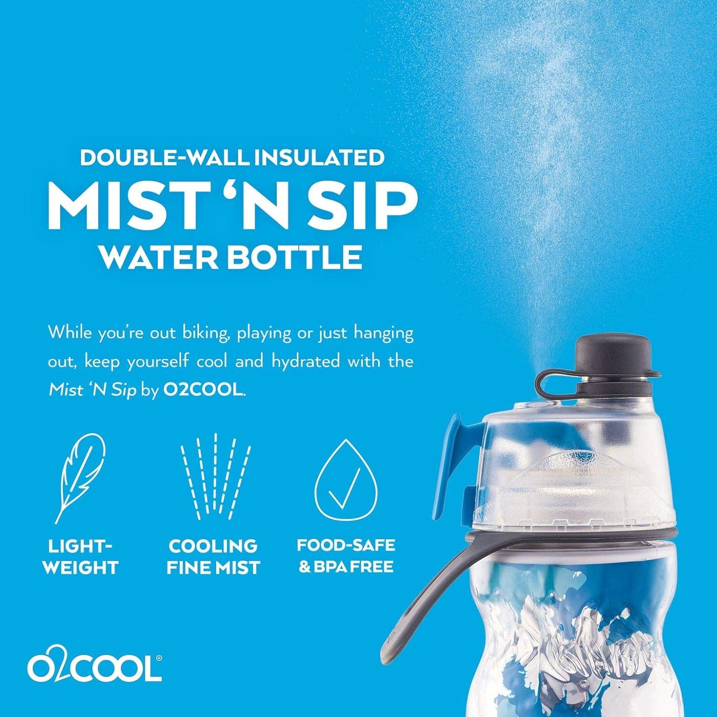 Mist 'N Sip Misting Water Bottle 2-In-1 Mist and Sip Function with No Leak Pull Top Spout Reusable Sports Water Bottle - 20 Oz (Ombre Prism Red)
