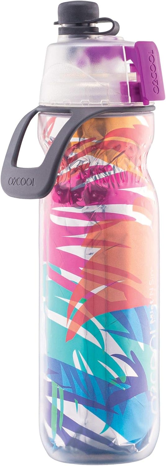 Mist 'N Sip Misting Water Bottle 2-In-1 Mist and Sip Function with No Leak Pull Top Spout Reusable Sports Water Bottle - 20 Oz (Ombre Prism Red)
