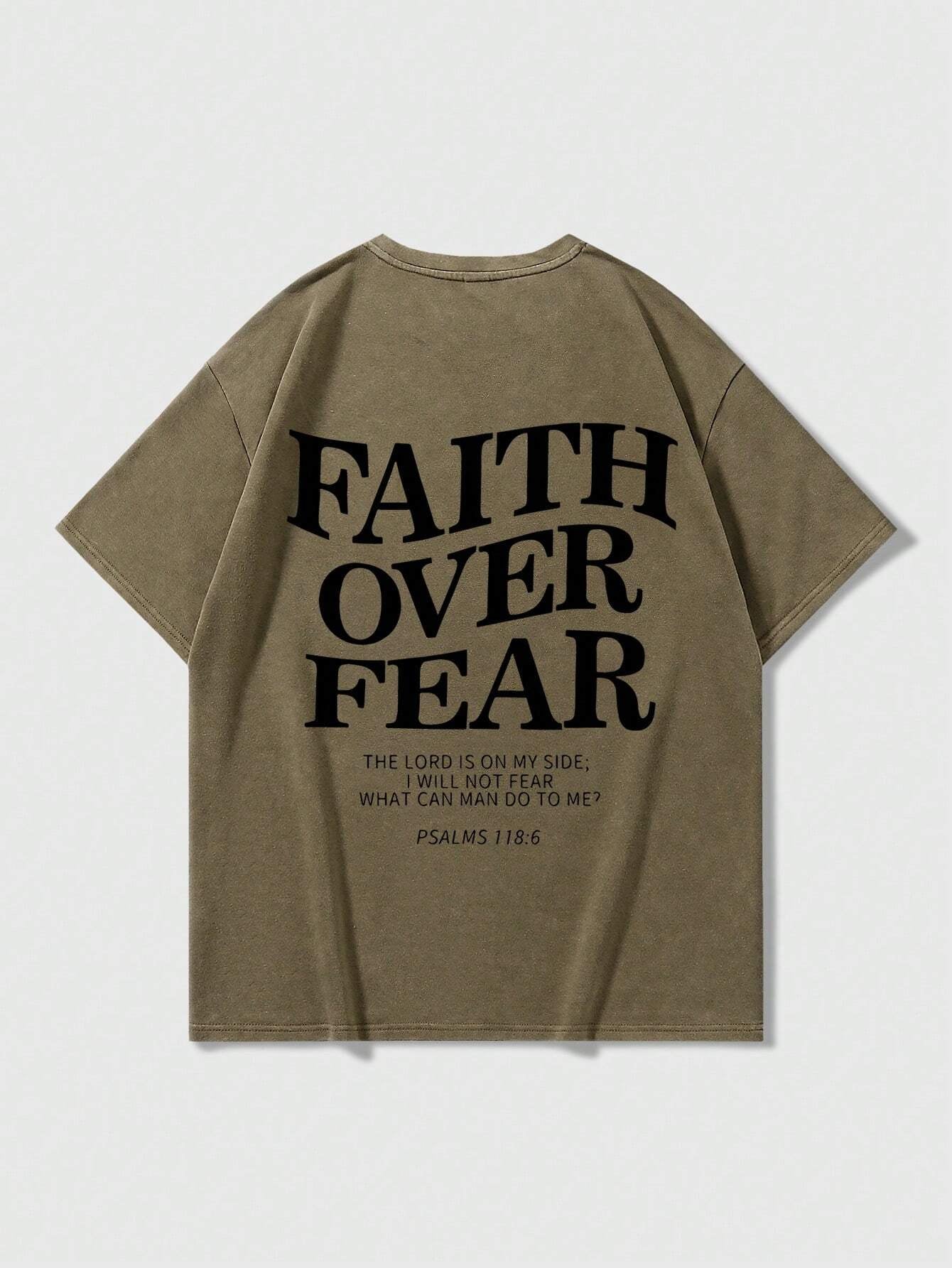 Faith Over Fear-Crew Neck Short Sleeve Letter Print Casual T-Shirt(Brown)