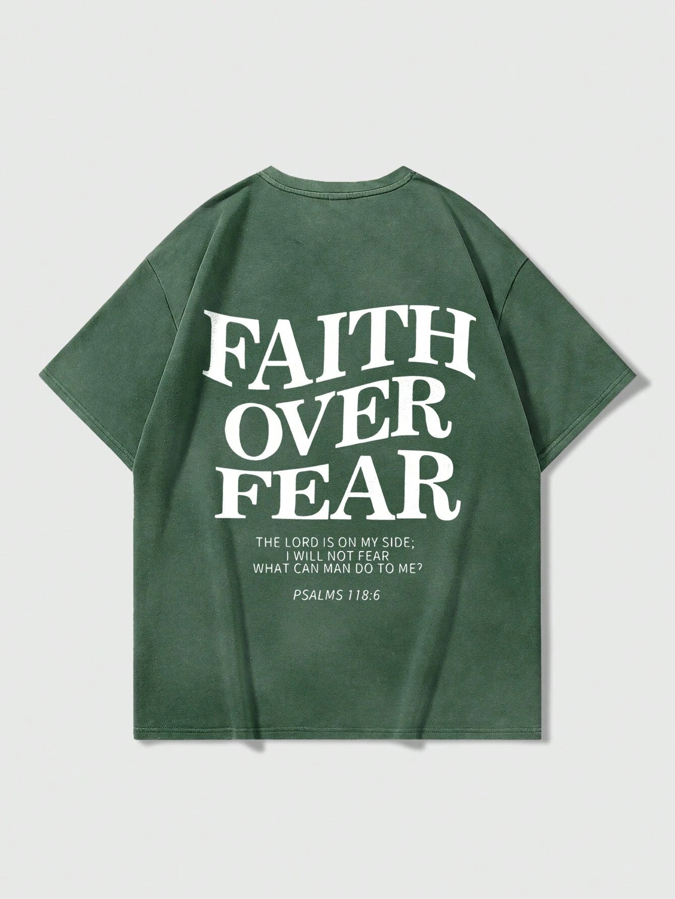 Faith Over Fear-Crew Neck Short Sleeve Letter Print Casual T-Shirt(Green)