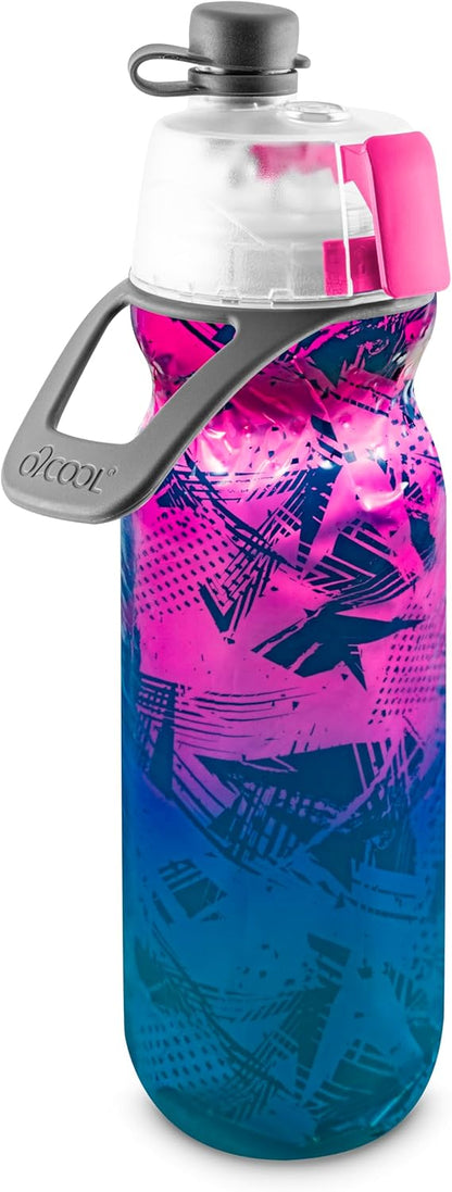 Mist 'N Sip Misting Water Bottle 2-In-1 Mist and Sip Function with No Leak Pull Top Spout Reusable Sports Water Bottle - 20 Oz (Ombre Prism Red)