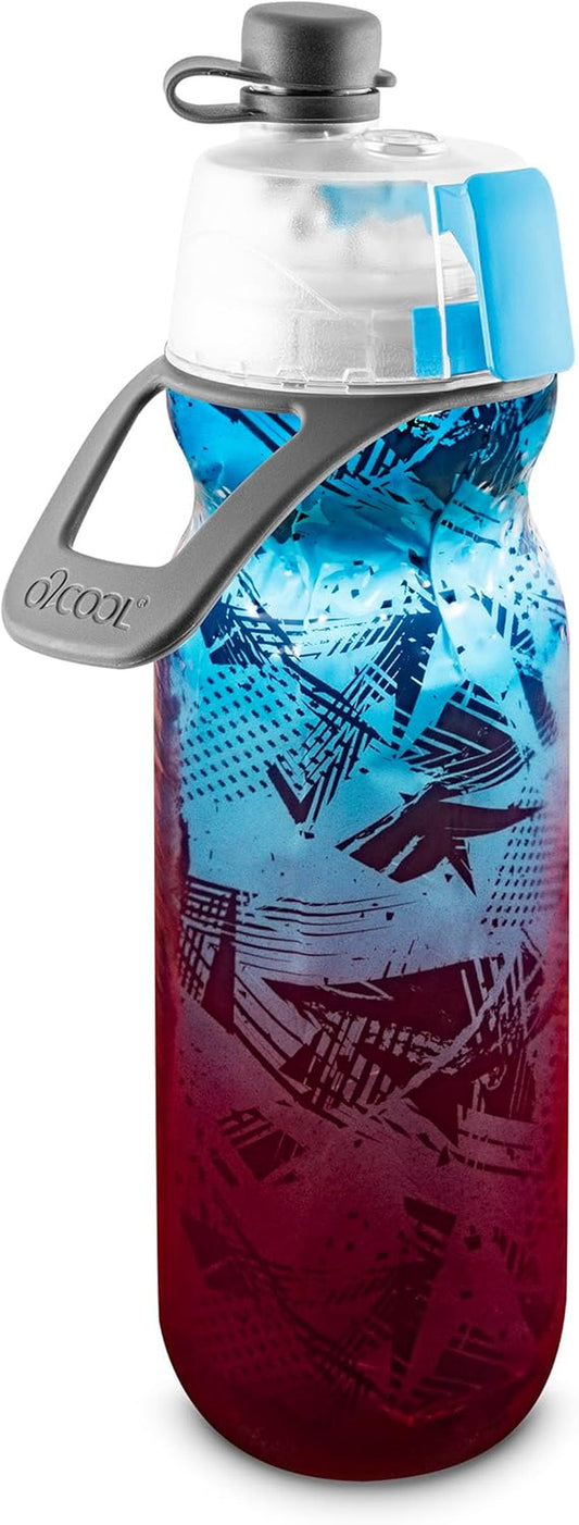 Mist 'N Sip Misting Water Bottle 2-In-1 Mist and Sip Function with No Leak Pull Top Spout Reusable Sports Water Bottle - 20 Oz (Ombre Prism Red)